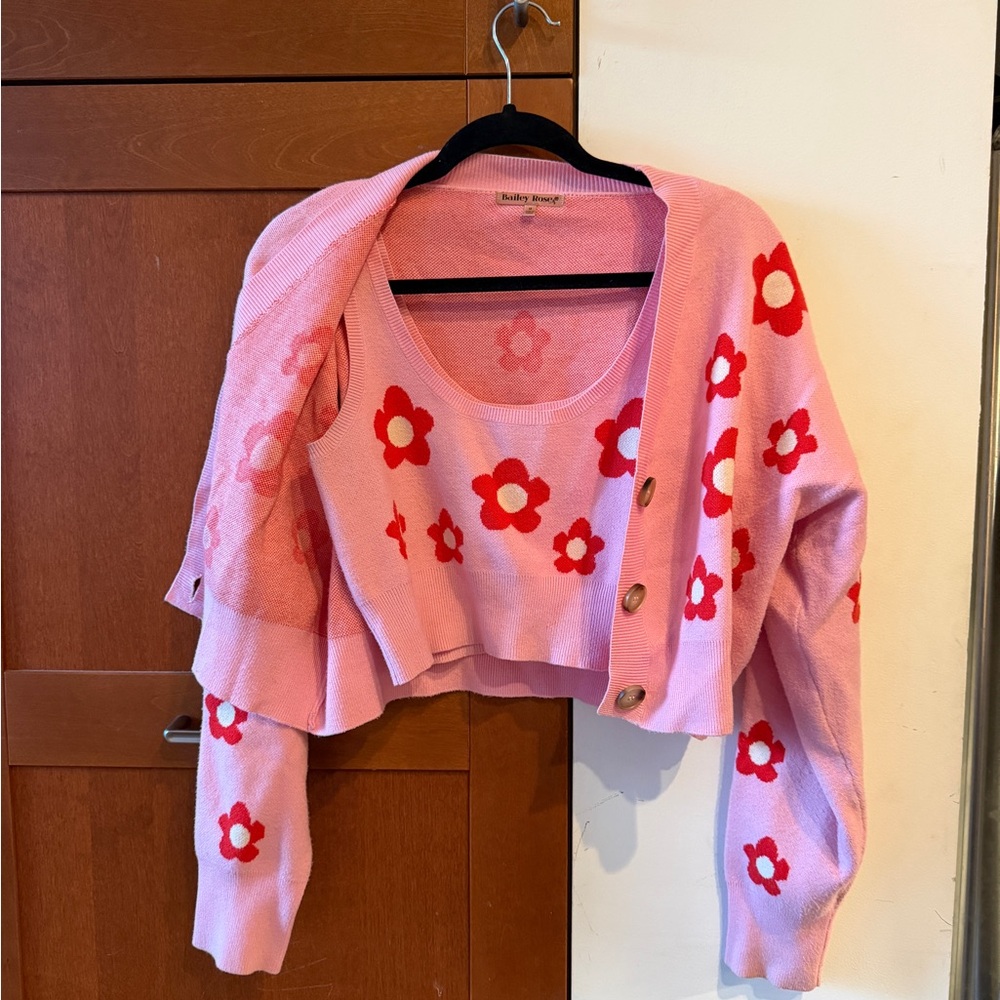 Pink Floral Cardigan and Tank Set